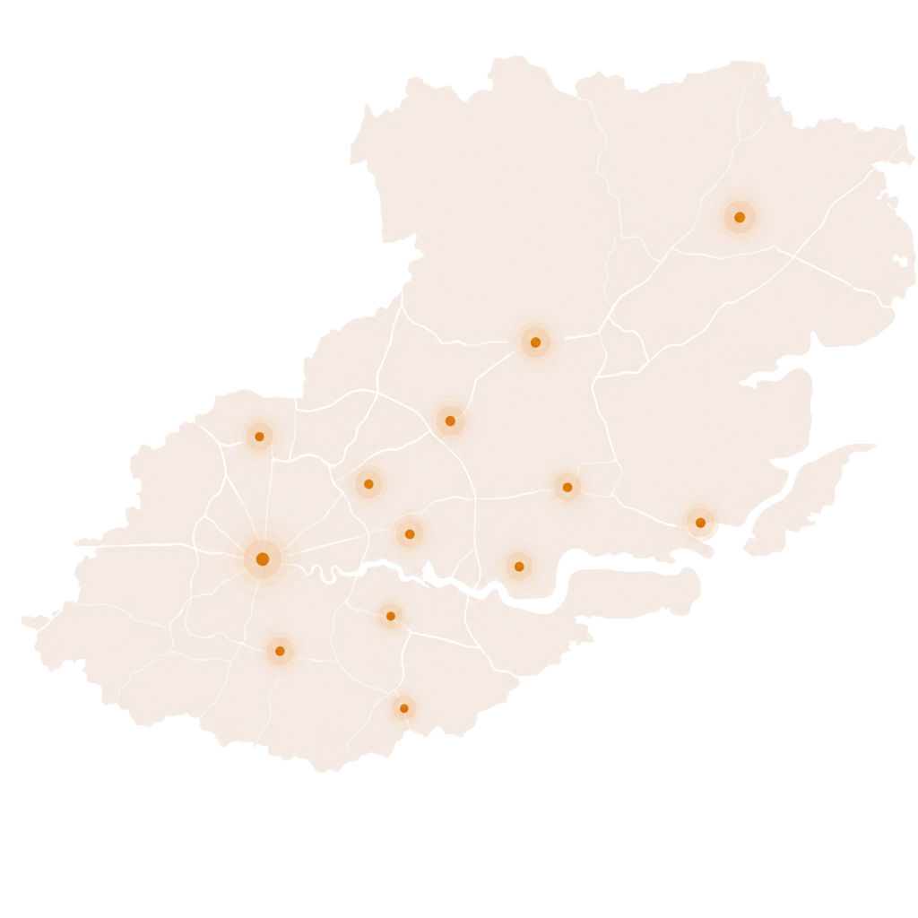 a map showing Hawks coverage across London & Essex.